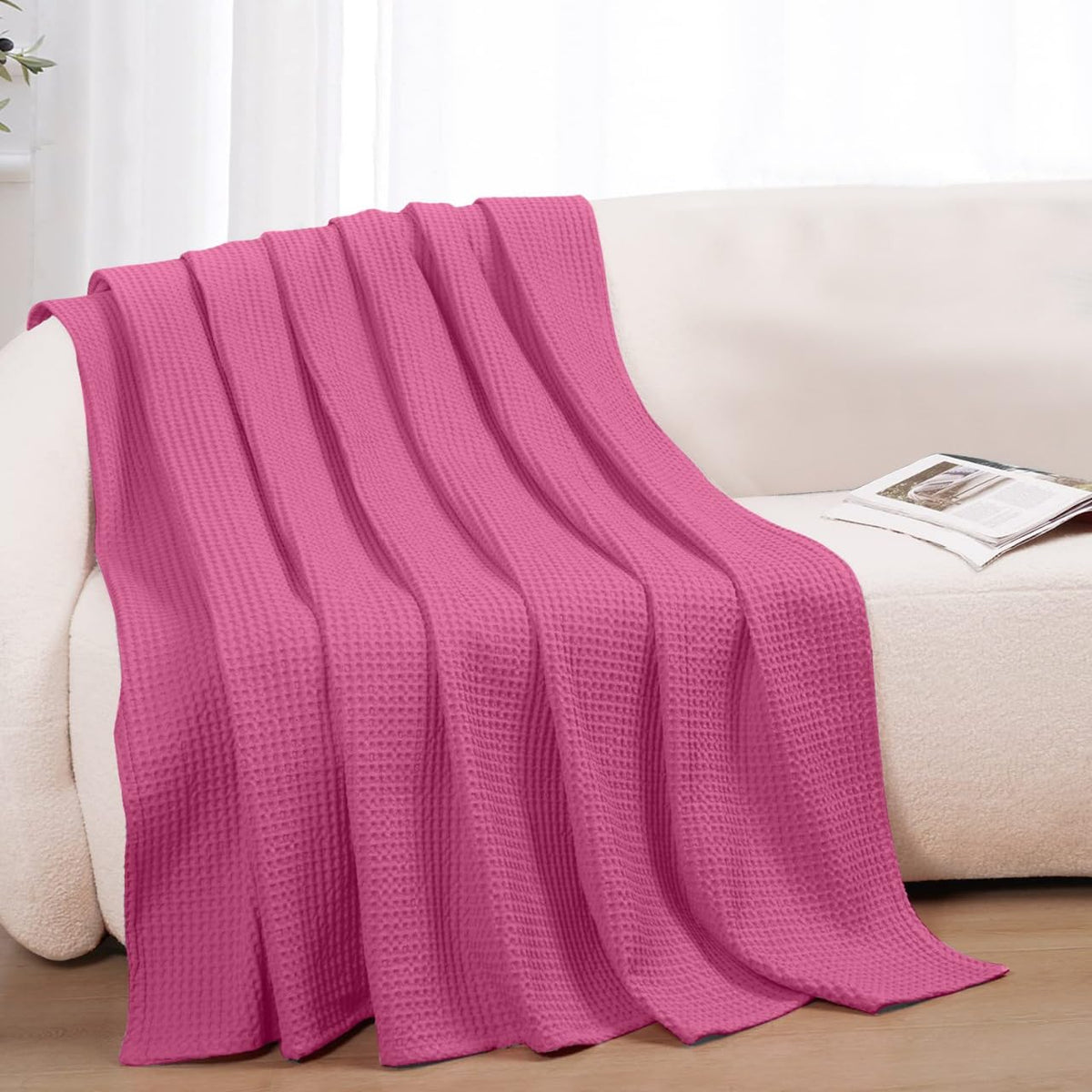 100% Cotton Waffle-Weave Lightweight Summer Bed Blanket