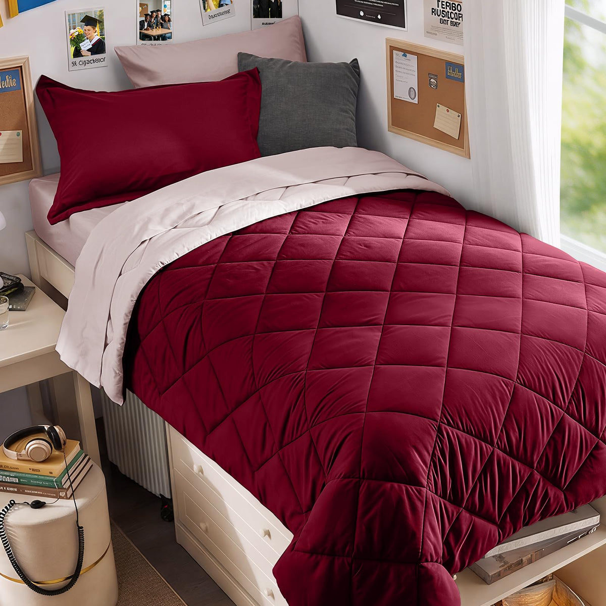 MUXHOMO 7 Pieces Comforter Set, Reversible Bed in a Bag for All Season, Bedding Set with Comforter, Flat Sheet, Fitted Sheet, Pillowcases & Shams