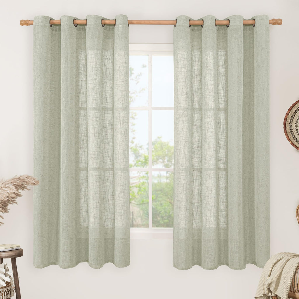 LAMIT Natural Faux Linen Curtains for Bedroom, Bronze Grommet Light Filtering Burlap Drapes, Set of 2 Panels