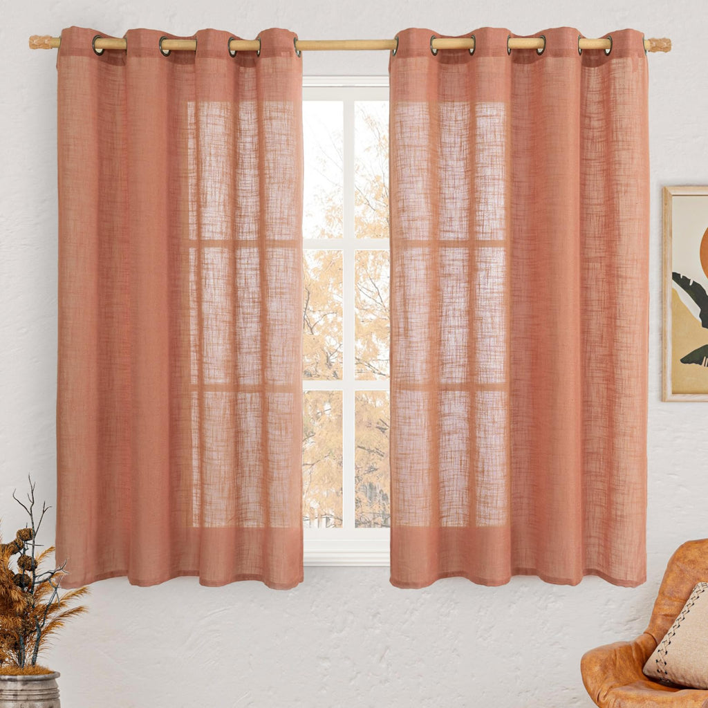 LAMIT Natural Faux Linen Curtains for Bedroom, Bronze Grommet Light Filtering Burlap Drapes, Set of 2 Panels