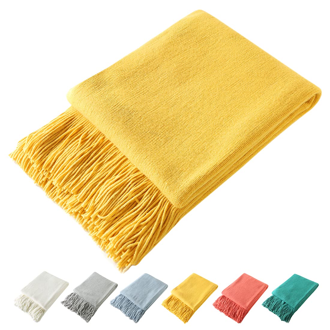 Homiest Soft Knitted Fringe Throw Blanket for Sofa and Bed