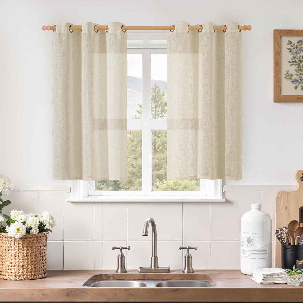 LAMIT Natural Faux Linen Curtains for Bedroom, Bronze Grommet Light Filtering Burlap Drapes, Set of 2 Panels