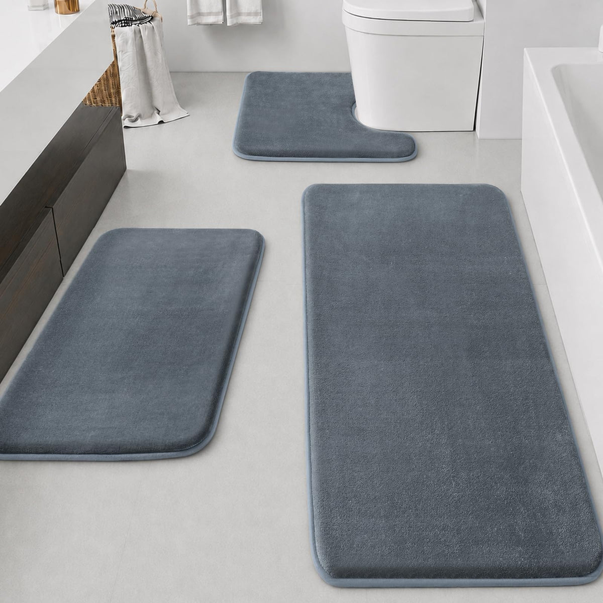 HUXMEYSON 3-Piece Soft Absorbent Non-Slip Bathroom Rug Set