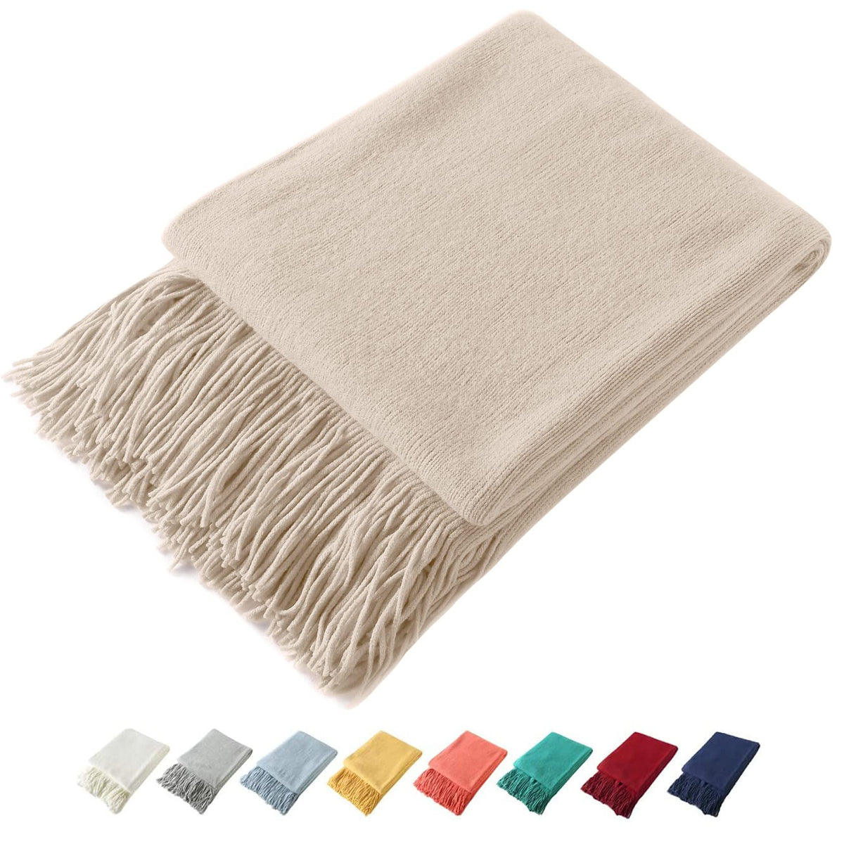 Homiest Soft Knitted Fringe Throw Blanket for Sofa and Bed