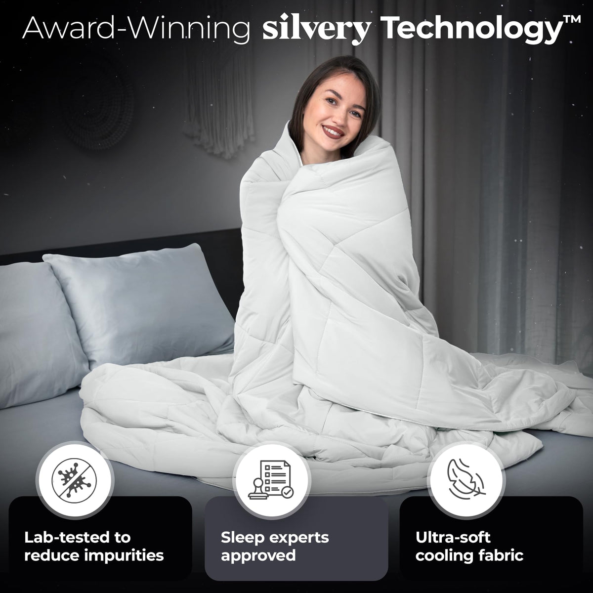 Silvery® Silver-Infused Cooling Comforter – Award-Winning Self-Cooling Blanket for Hot Sleepers with Self-Cleaning Silvery Technology™ for Sweat-Free & Cool Sleep