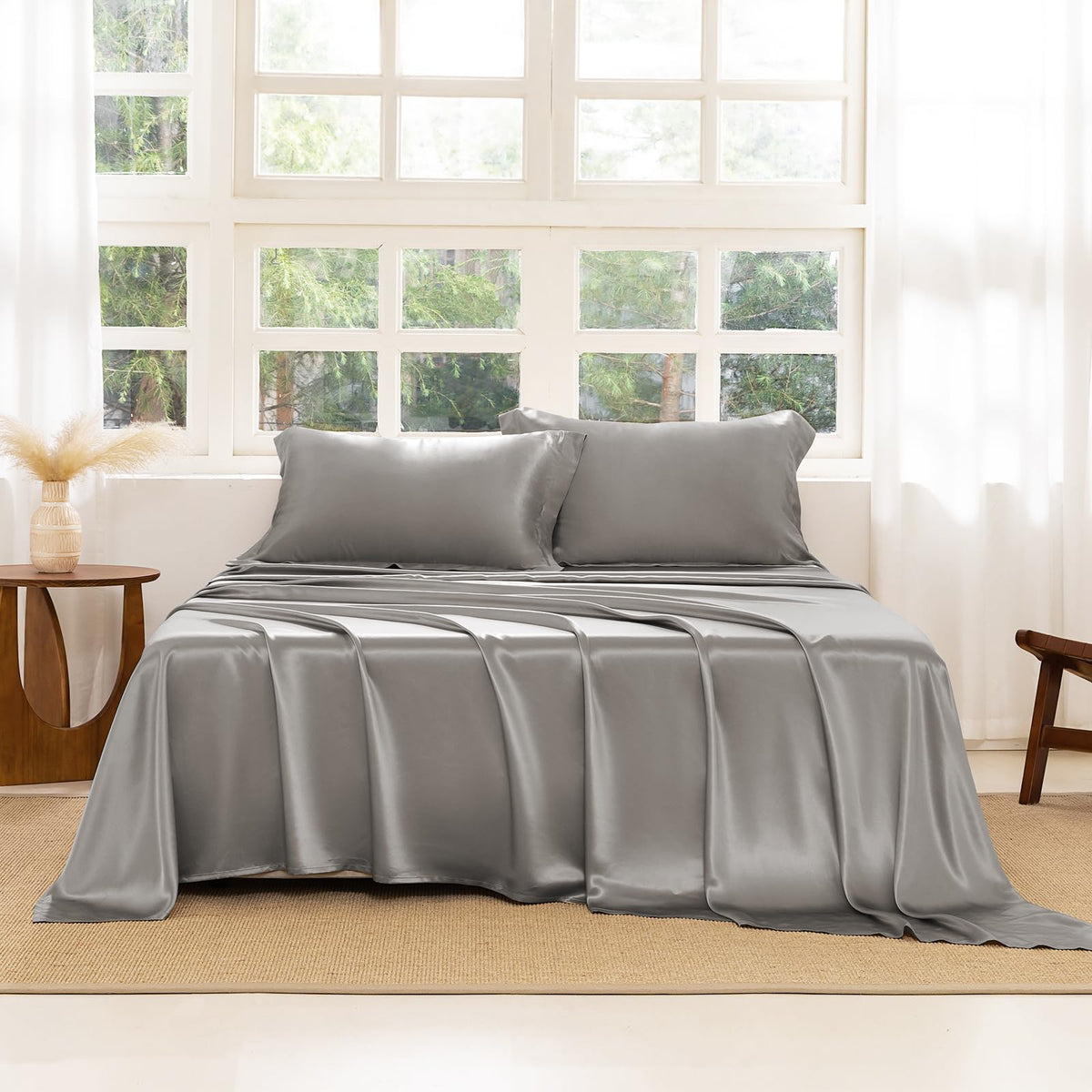 THXSILK 22 Momme Silk Sheet Set 4 Pcs, 7A+ Silk Bed Sheets, Luxury Bedding Sets -Ultra Soft, Durable-100% Top Grade Mulberry Silk