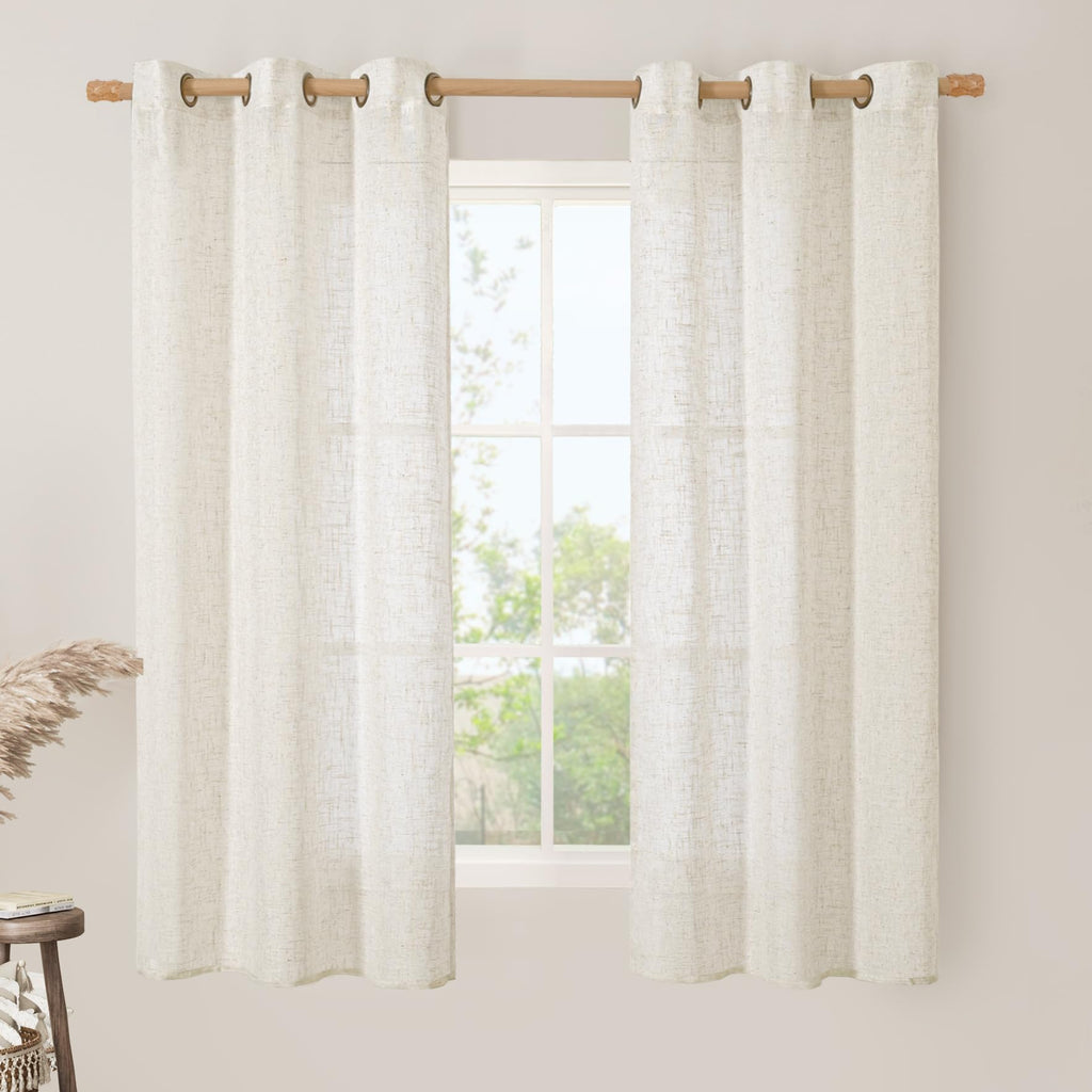 LAMIT Natural Faux Linen Curtains for Bedroom, Bronze Grommet Light Filtering Burlap Drapes, Set of 2 Panels