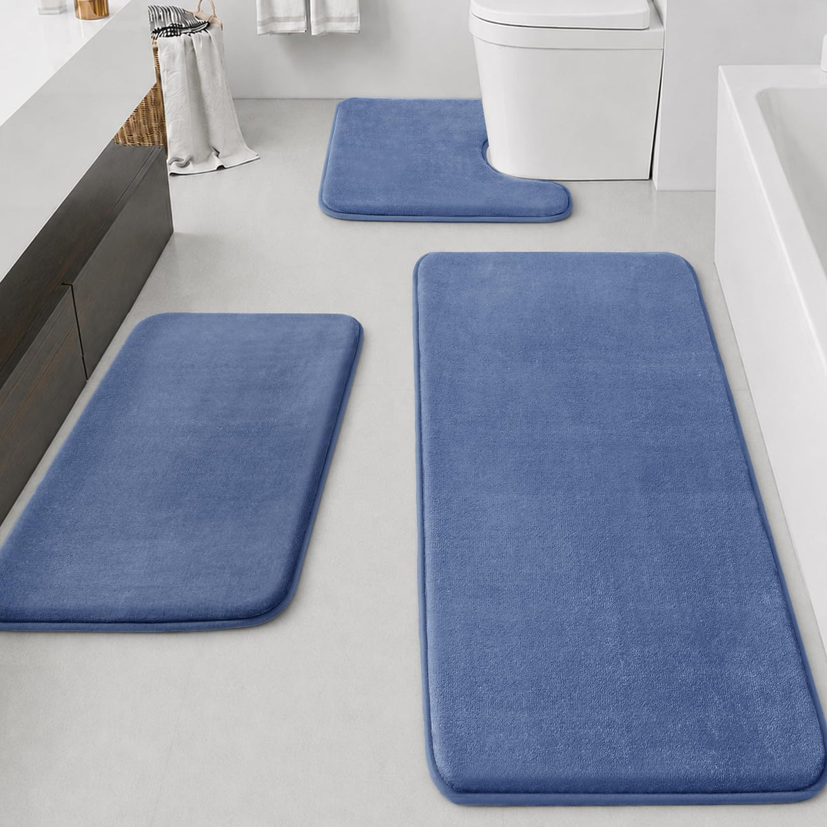 HUXMEYSON 3-Piece Soft Absorbent Non-Slip Bathroom Rug Set