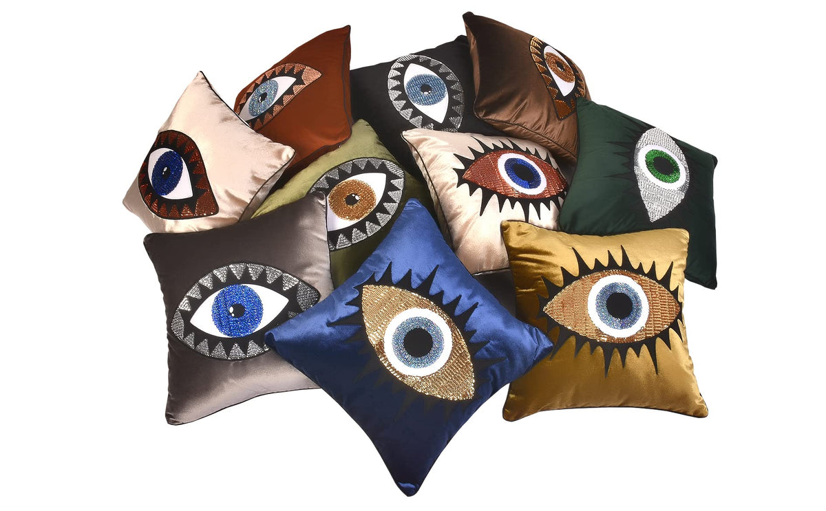 GELIVING Midnight Blue Evil Eye Velvet Throw Pillow Set
