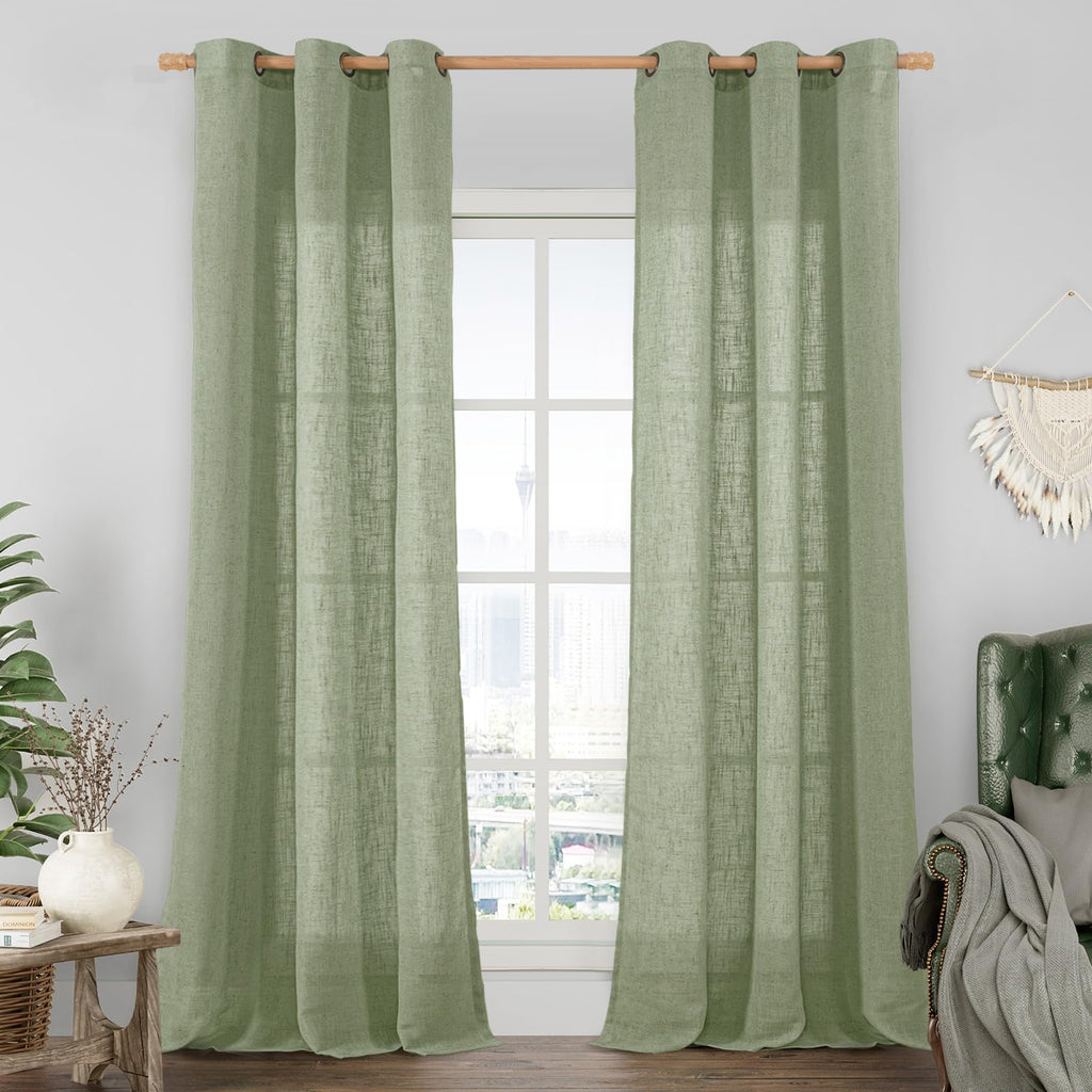 LAMIT Natural Faux Linen Curtains for Bedroom, Bronze Grommet Light Filtering Burlap Drapes, Set of 2 Panels