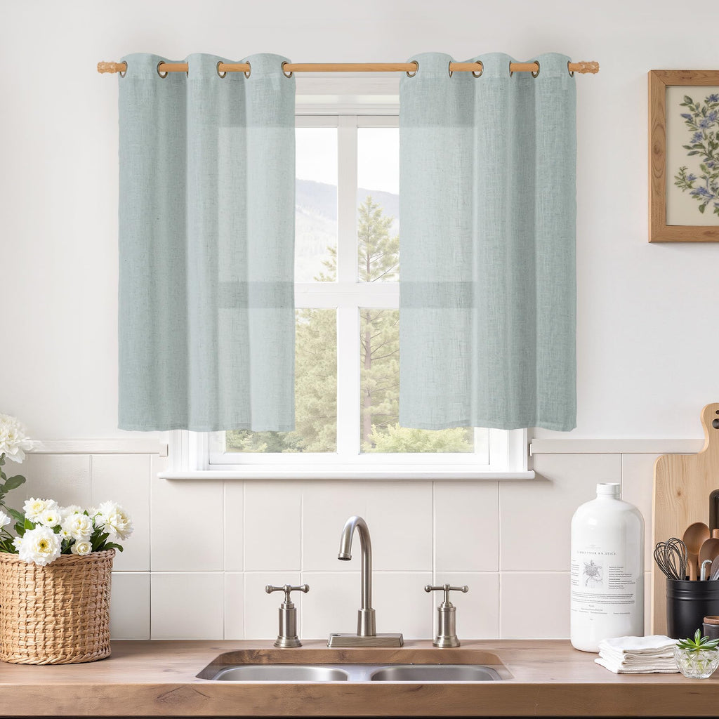 LAMIT Natural Faux Linen Curtains for Bedroom, Bronze Grommet Light Filtering Burlap Drapes, Set of 2 Panels