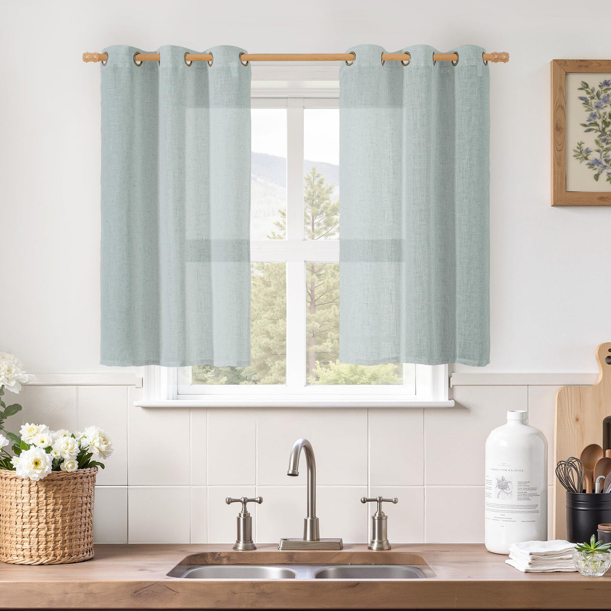 LAMIT Natural Faux Linen Curtains for Bedroom, Bronze Grommet Light Filtering Burlap Drapes, Set of 2 Panels