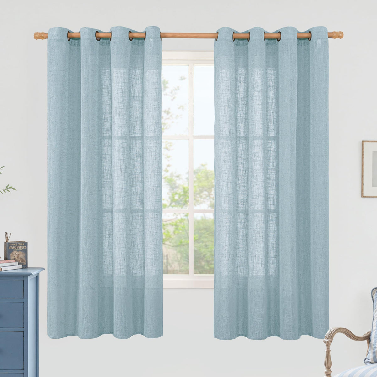 LAMIT Natural Faux Linen Curtains for Bedroom, Bronze Grommet Light Filtering Burlap Drapes, Set of 2 Panels