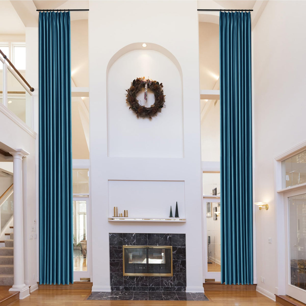 Fcosie 2-Panel Extra-Long Pinch-Pleated Velvet Curtains