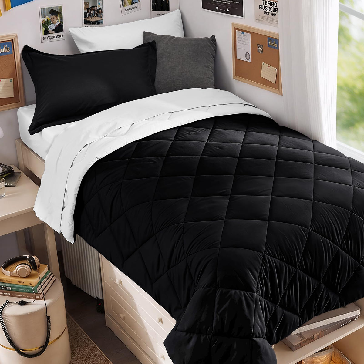 MUXHOMO 7 Pieces Comforter Set, Reversible Bed in a Bag for All Season, Bedding Set with Comforter, Flat Sheet, Fitted Sheet, Pillowcases & Shams