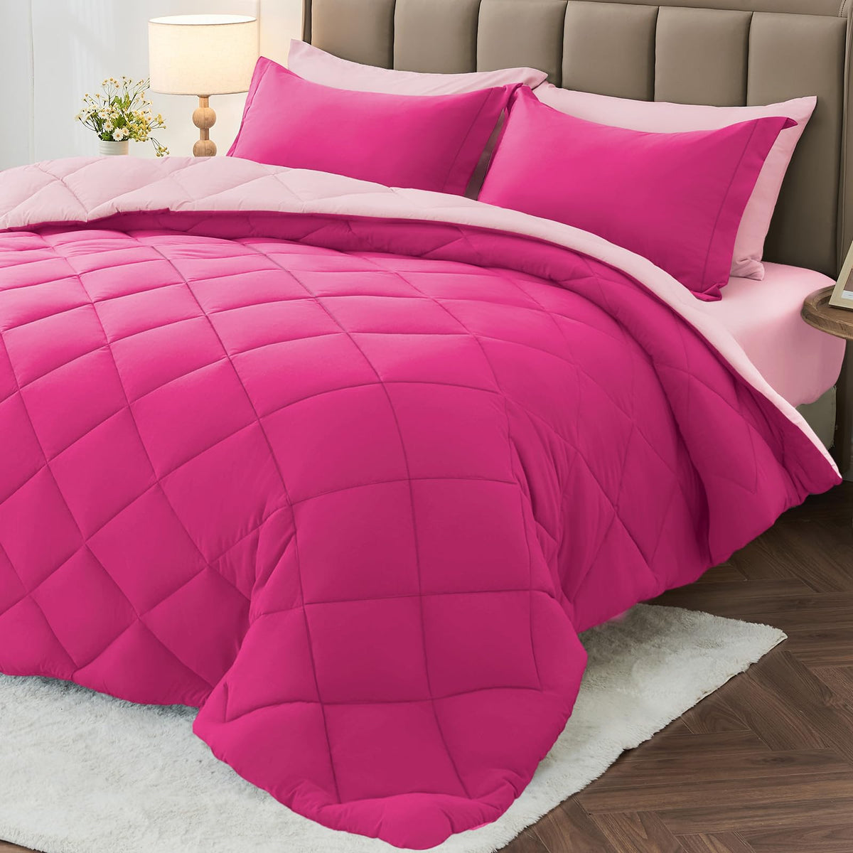 MUXHOMO 7 Pieces Comforter Set, Reversible Bed in a Bag for All Season, Bedding Set with Comforter, Flat Sheet, Fitted Sheet, Pillowcases & Shams