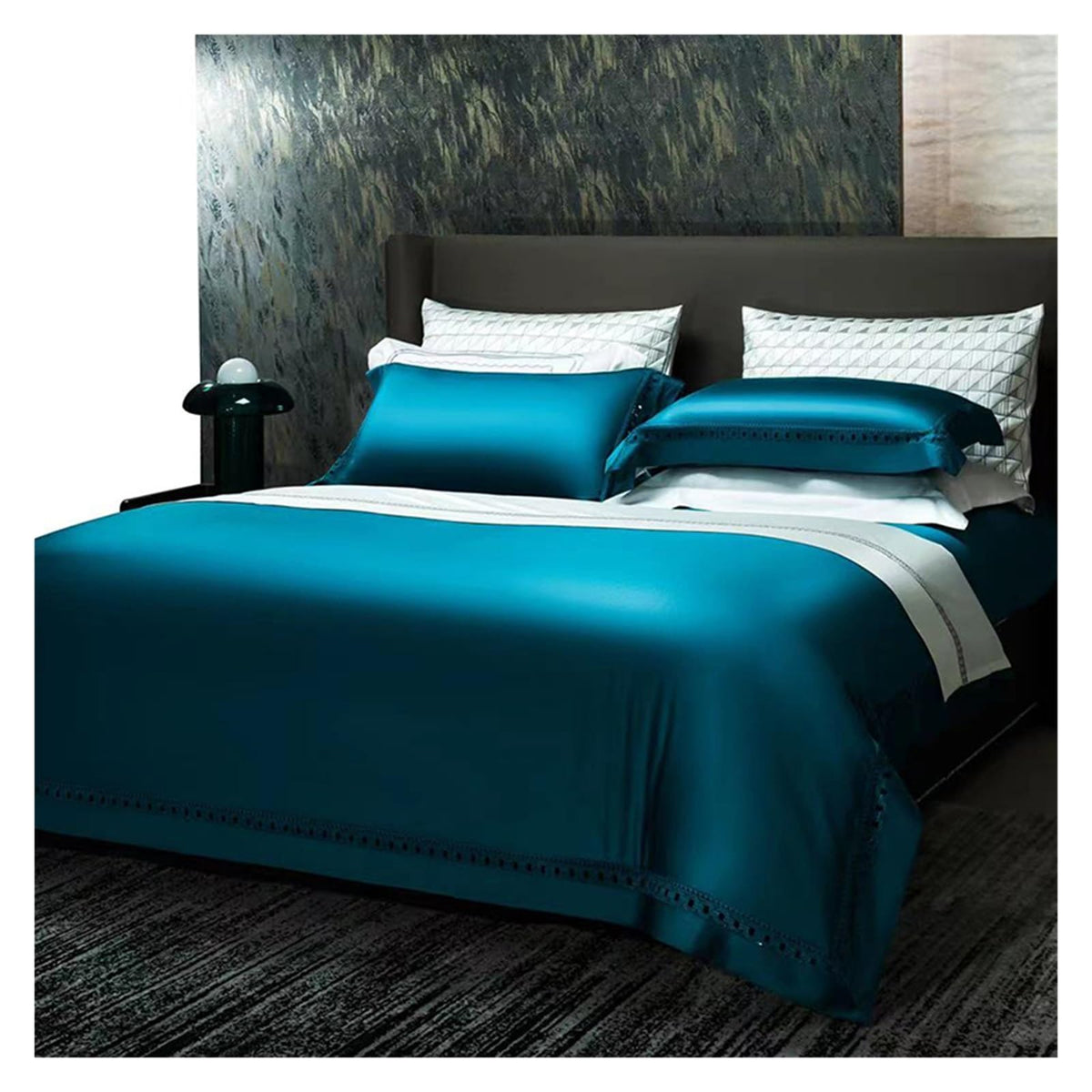 YUSIWOAL Satin Sheets King Size Bed Set Egyptian Cotton Sheet Bed Set Extra-Long Staple Cool Breathable Ultra Comfort Double Hem-Stitched Flat Fitted and 2 Pillow Cases Bed Four Pieces Set