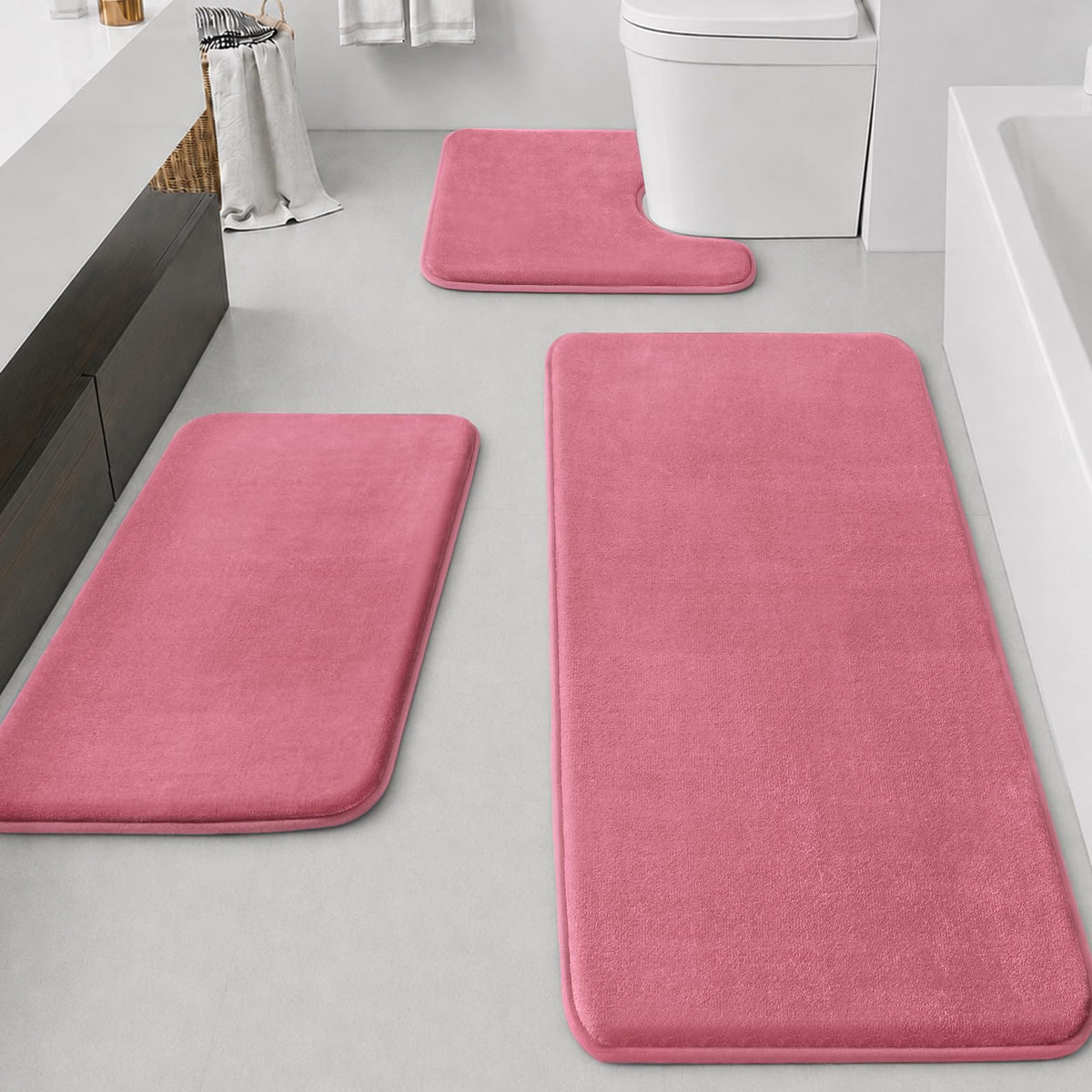 HUXMEYSON 3-Piece Soft Absorbent Non-Slip Bathroom Rug Set