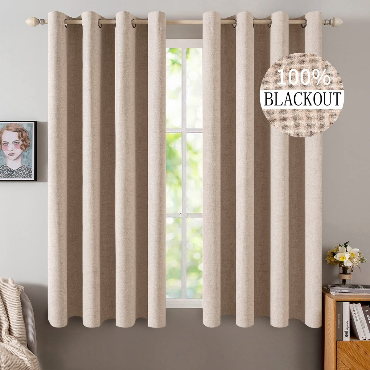 MIULEE Linen-Textured Thermal Insulated Blackout Curtains