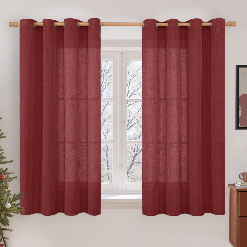 LAMIT Natural Faux Linen Curtains for Bedroom, Bronze Grommet Light Filtering Burlap Drapes, Set of 2 Panels