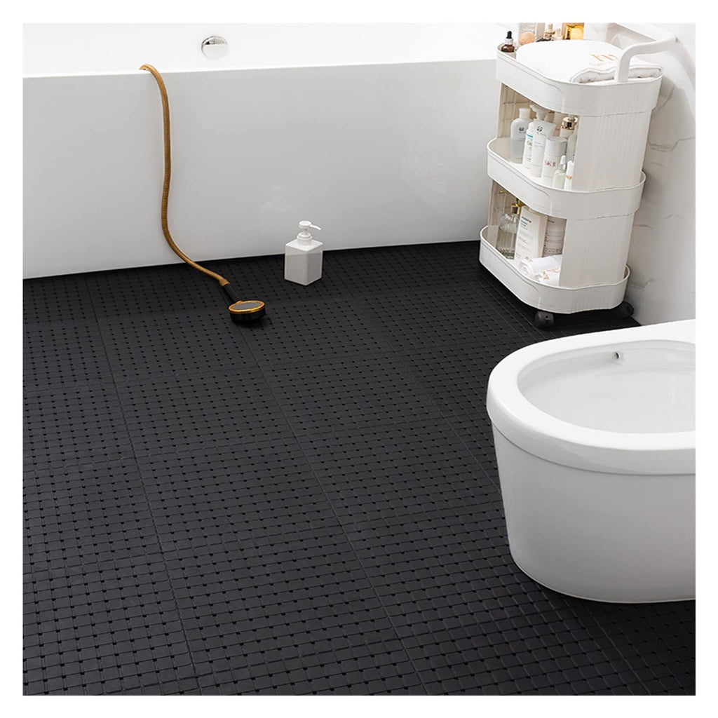 Bathroom Rug Mat，Floor Mat PVC Non-Slip Rubber Bath Mat 30x30cm Interlocking Rubber Floor Tiles, with Drainage Holes and Suction Cups for Bathroom Kitchen Gym