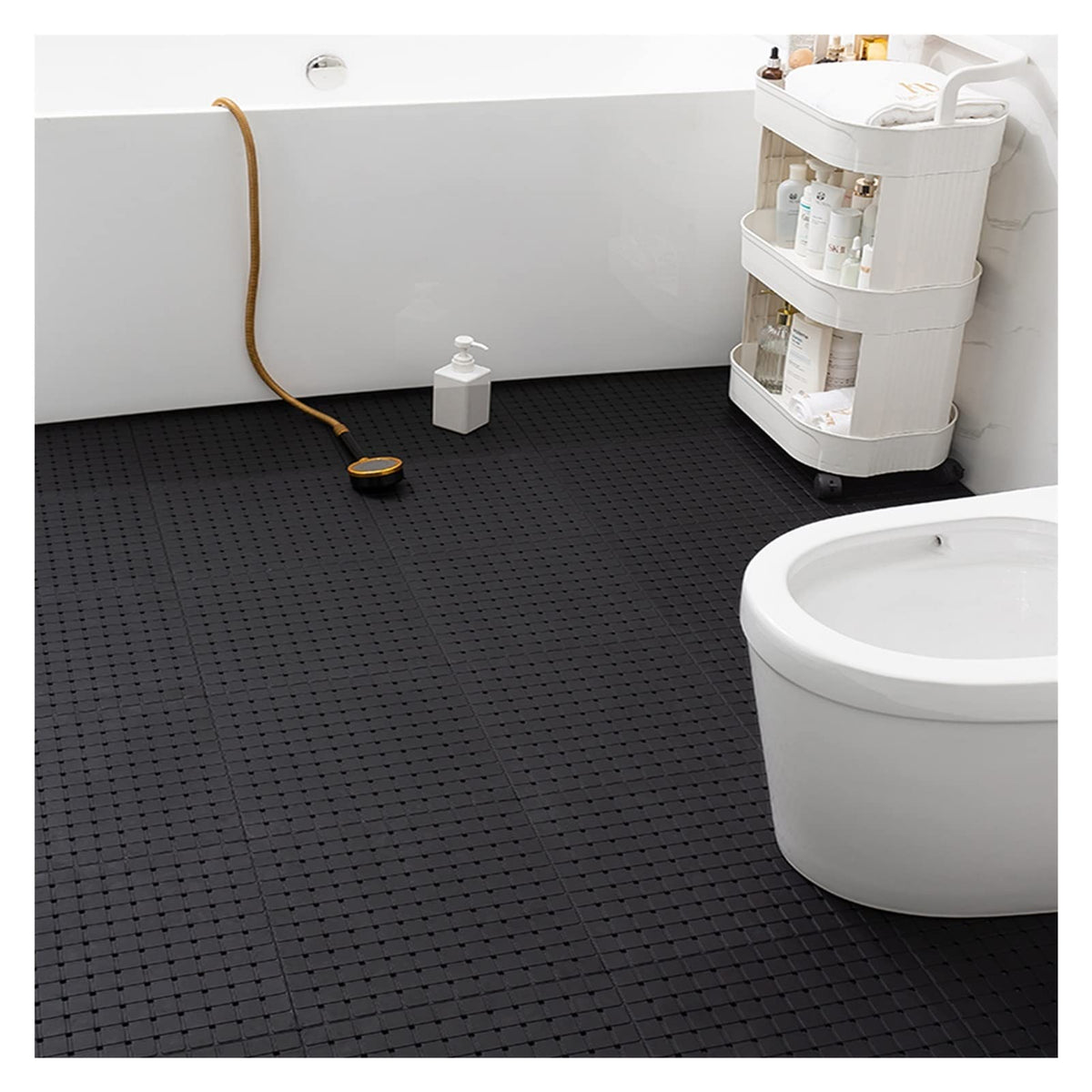Bathroom Rug Mat，Floor Mat PVC Non-Slip Rubber Bath Mat 30x30cm Interlocking Rubber Floor Tiles, with Drainage Holes and Suction Cups for Bathroom Kitchen Gym