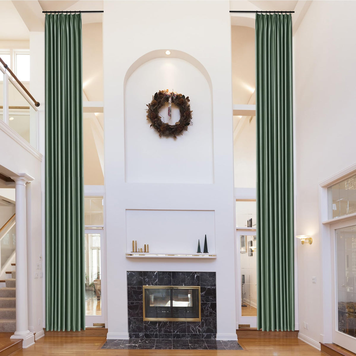 Fcosie 2-Panel Extra-Long Pinch-Pleated Velvet Curtains