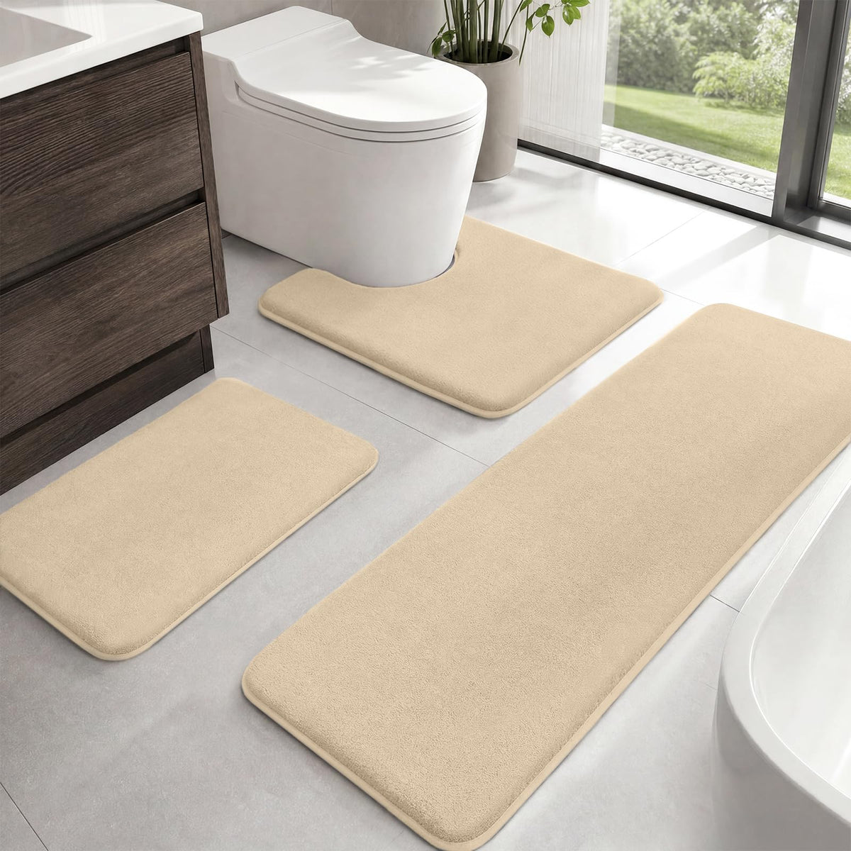 HUXMEYSON 3-Piece Soft Absorbent Non-Slip Bathroom Rug Set