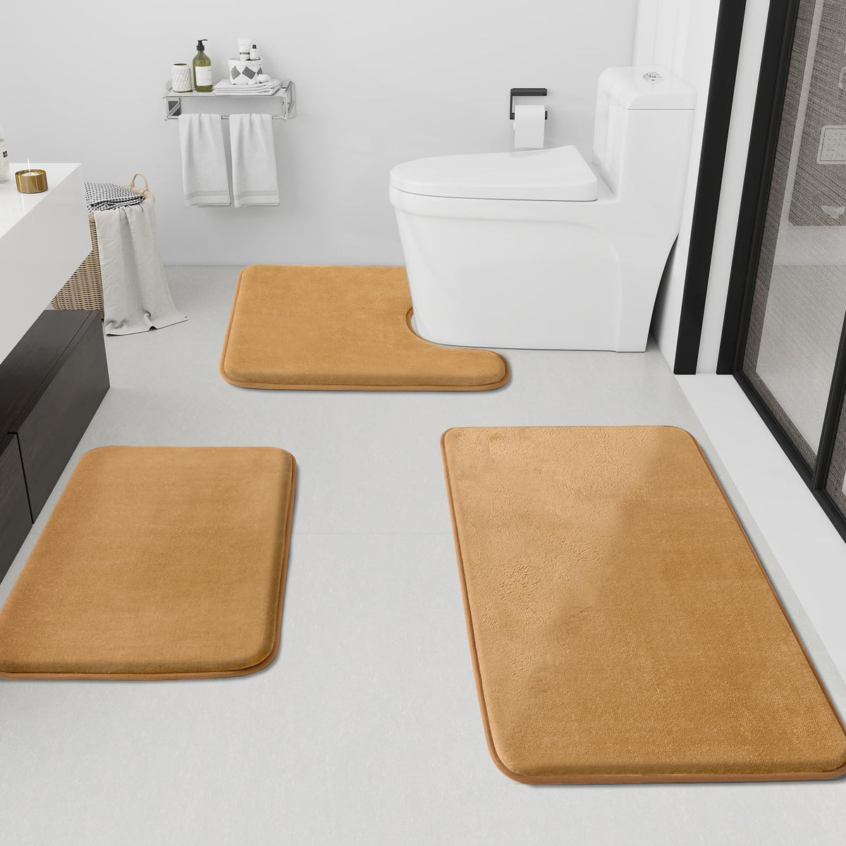 HUXMEYSON 3-Piece Soft Absorbent Non-Slip Bathroom Rug Set