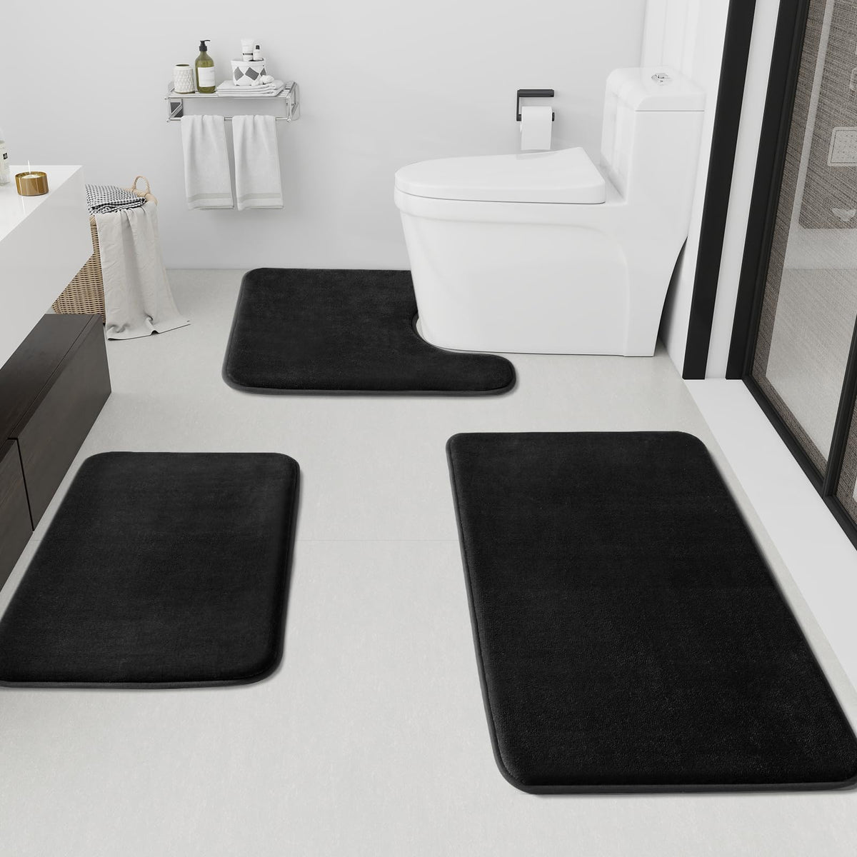 HUXMEYSON 3-Piece Soft Absorbent Non-Slip Bathroom Rug Set