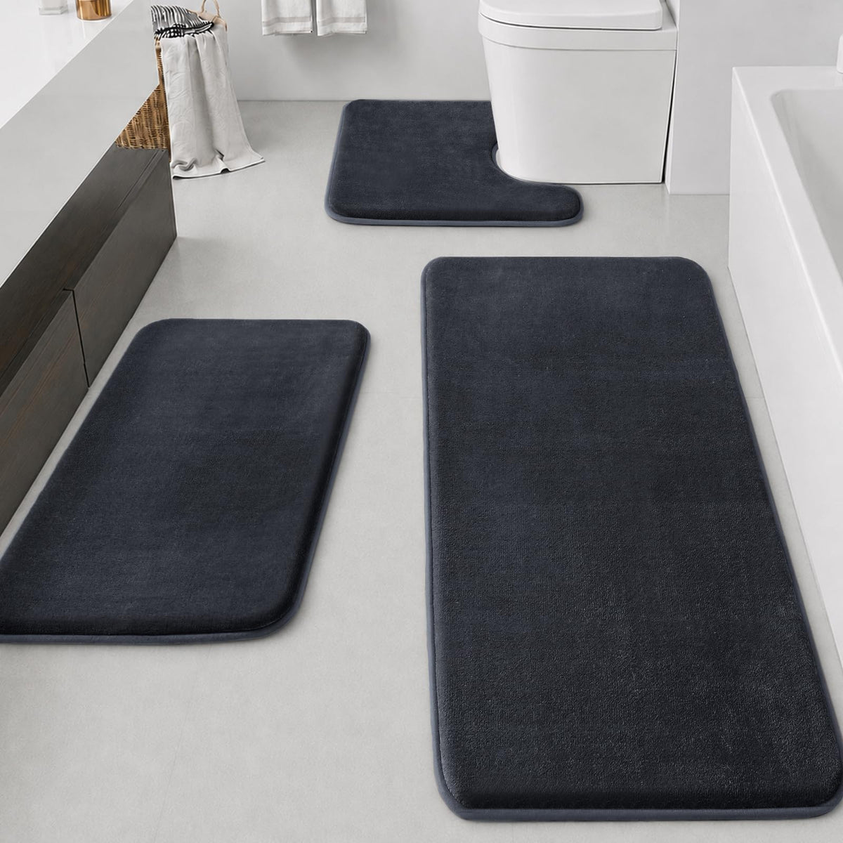 HUXMEYSON 3-Piece Soft Absorbent Non-Slip Bathroom Rug Set