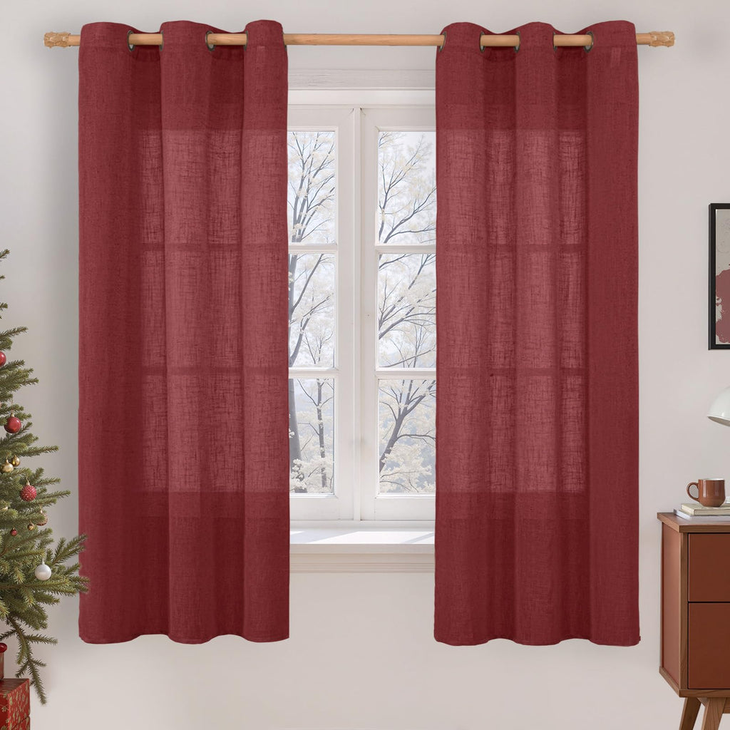 LAMIT Natural Faux Linen Curtains for Bedroom, Bronze Grommet Light Filtering Burlap Drapes, Set of 2 Panels