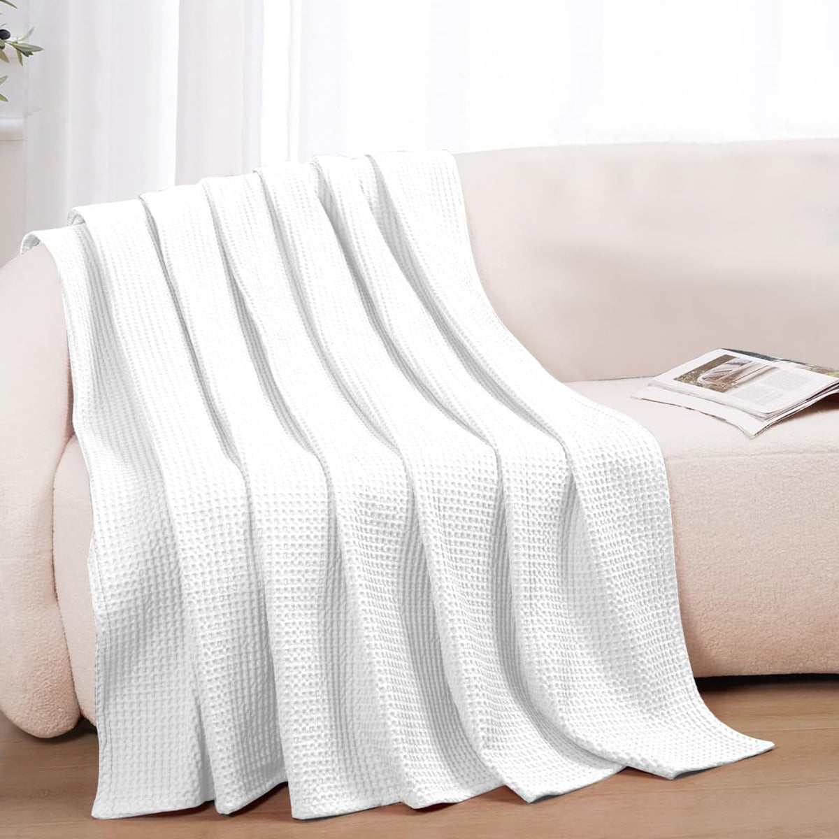 100% Cotton Waffle-Weave Lightweight Summer Bed Blanket