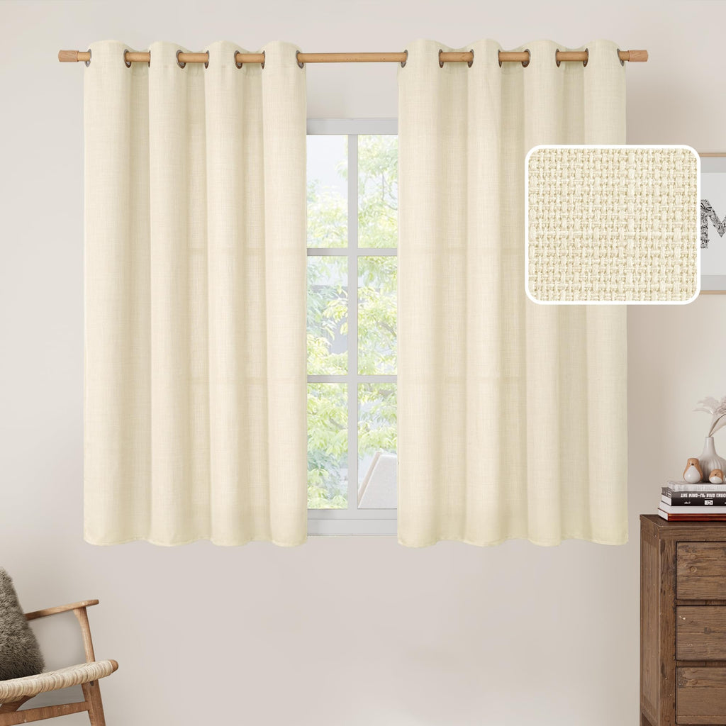 LAMIT Natural Faux Linen Curtains for Bedroom, Bronze Grommet Light Filtering Burlap Drapes, Set of 2 Panels