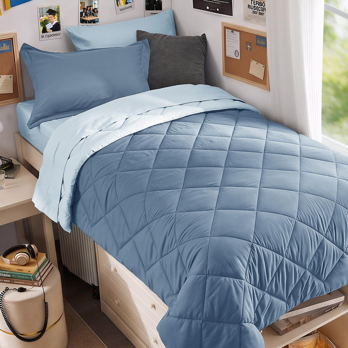 MUXHOMO 7 Pieces Comforter Set, Reversible Bed in a Bag for All Season, Bedding Set with Comforter, Flat Sheet, Fitted Sheet, Pillowcases & Shams