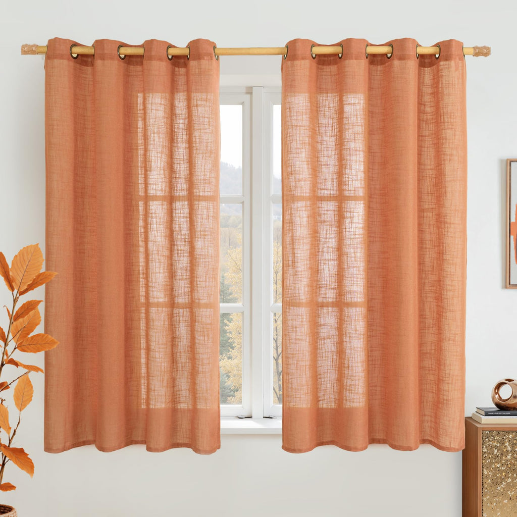 LAMIT Natural Faux Linen Curtains for Bedroom, Bronze Grommet Light Filtering Burlap Drapes, Set of 2 Panels
