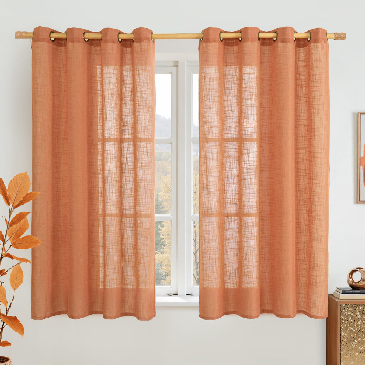 LAMIT Natural Faux Linen Curtains for Bedroom, Bronze Grommet Light Filtering Burlap Drapes, Set of 2 Panels