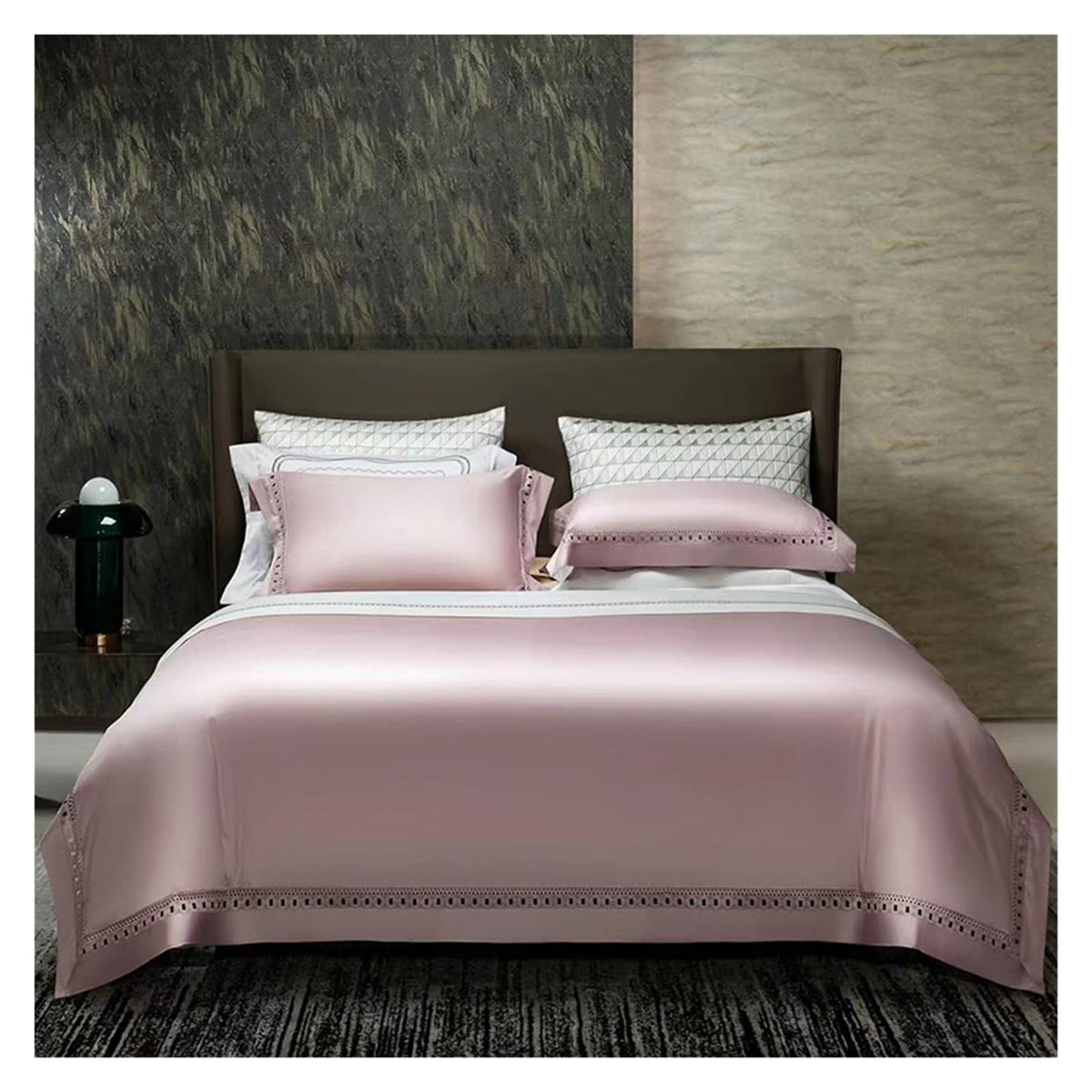 YUSIWOAL Satin Sheets King Size Bed Set Egyptian Cotton Sheet Bed Set Extra-Long Staple Cool Breathable Ultra Comfort Double Hem-Stitched Flat Fitted and 2 Pillow Cases Bed Four Pieces Set