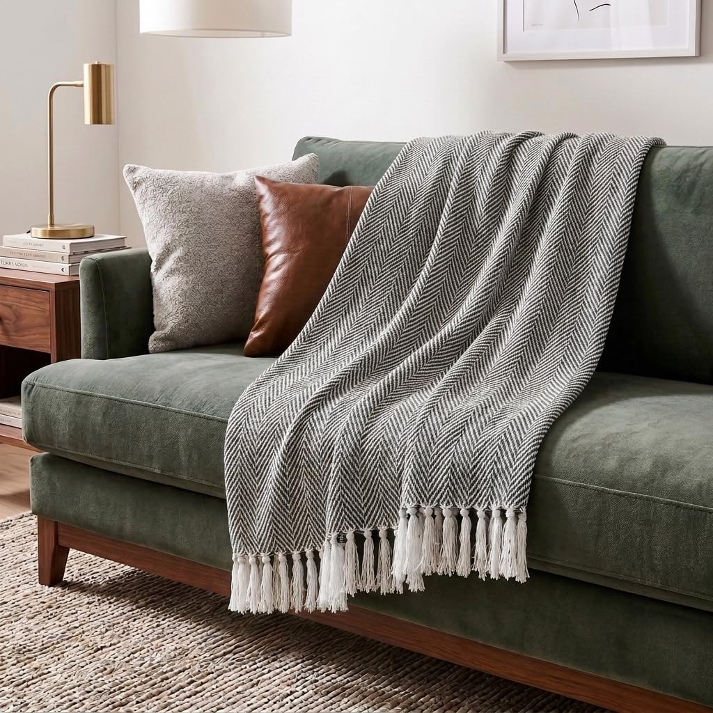 Americanflat Cotton Herringbone Throw Blanket for Sofa