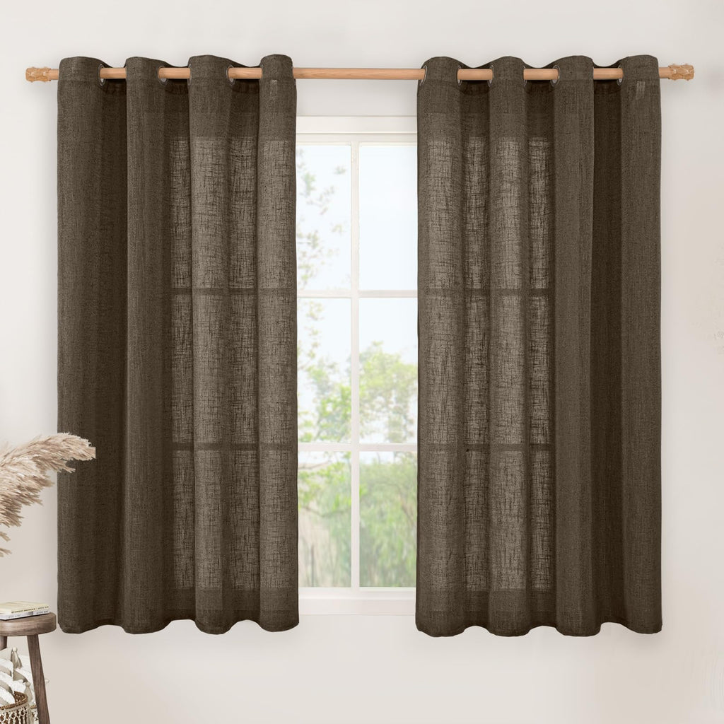 LAMIT Natural Faux Linen Curtains for Bedroom, Bronze Grommet Light Filtering Burlap Drapes, Set of 2 Panels