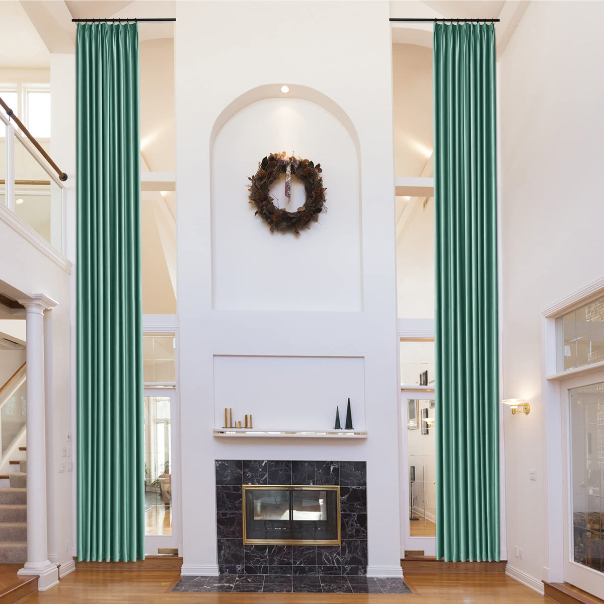 Fcosie 2-Panel Extra-Long Pinch-Pleated Velvet Curtains