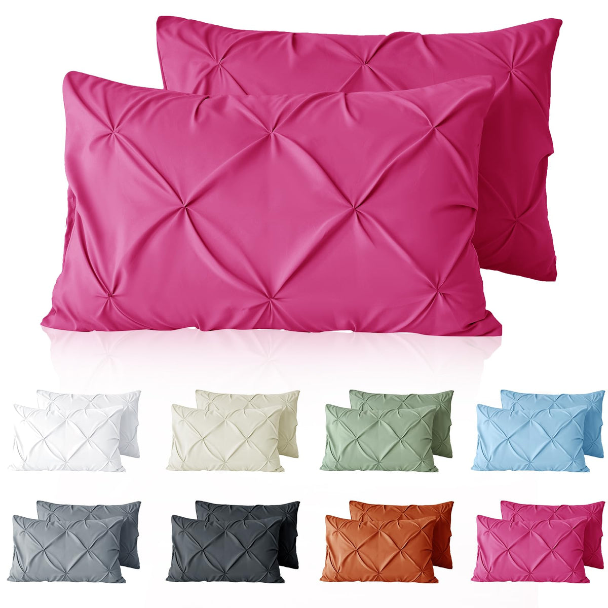 VACVELT Pintuck Pillow Cases Set of 2, Pillow Shams Decorative Pillowcases with Envelope Closure, Pinch Pleated Microfiber Pillowcases, Wrinkle and Stain Resistant