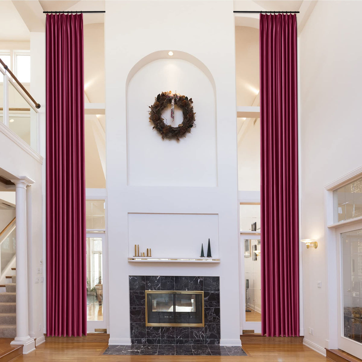 Fcosie 2-Panel Extra-Long Pinch-Pleated Velvet Curtains