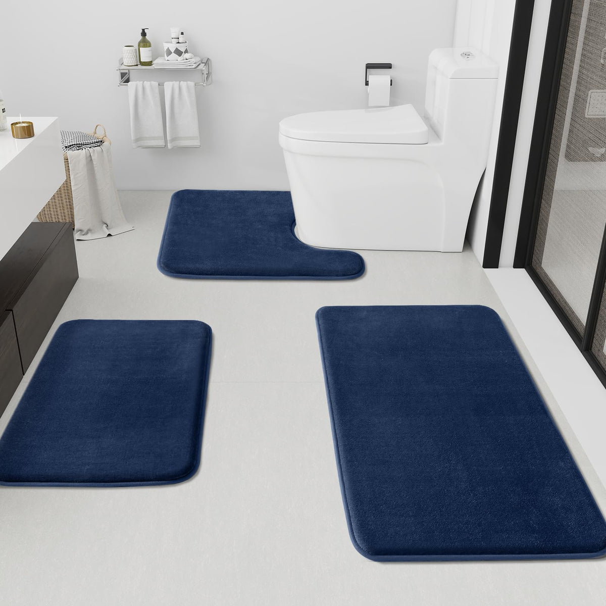 HUXMEYSON 3-Piece Soft Absorbent Non-Slip Bathroom Rug Set