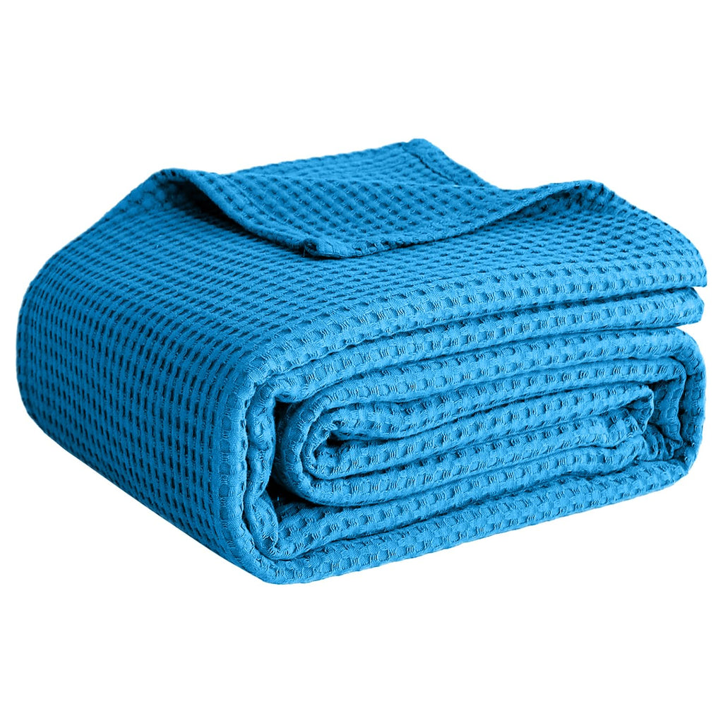 100% Cotton Blankets for Bed - Waffle Weave Blankets for Summer, Lightweight and Breathable Soft Woven Blanket for Spring