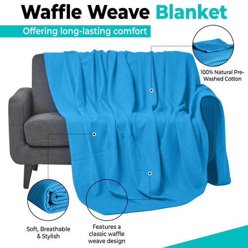 100% Cotton Blankets for Bed - Waffle Weave Blankets for Summer, Lightweight and Breathable Soft Woven Blanket for Spring