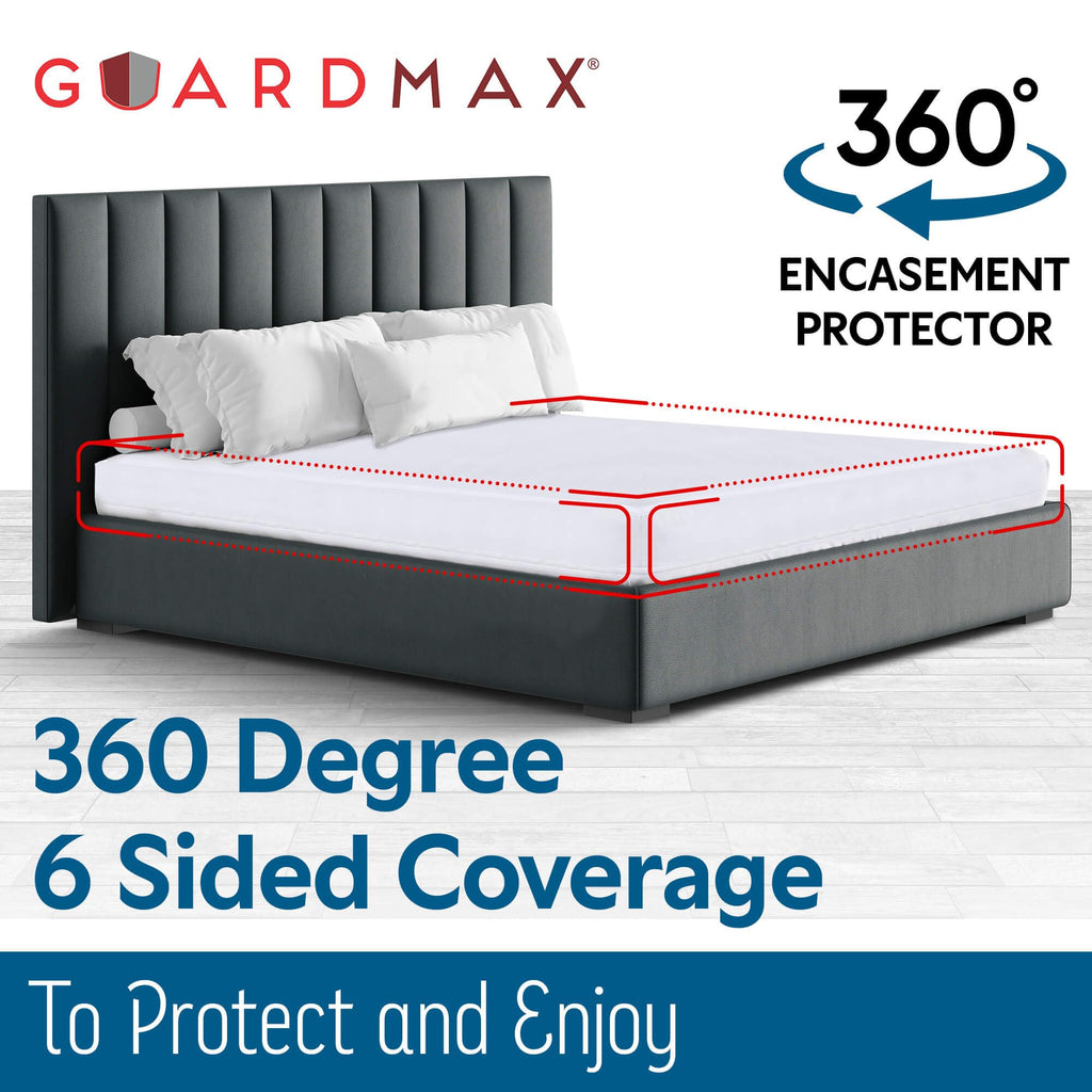 Guardmax Jersey Knitted Zippered Mattress Encasement with Deep Pockets - Waterproof & Bed Bug Proof Mattress Protector - Comfortable, Soft, and Noiseless Zippered Bedding