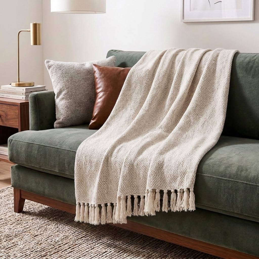 Americanflat Cotton Herringbone Throw Blanket for Sofa