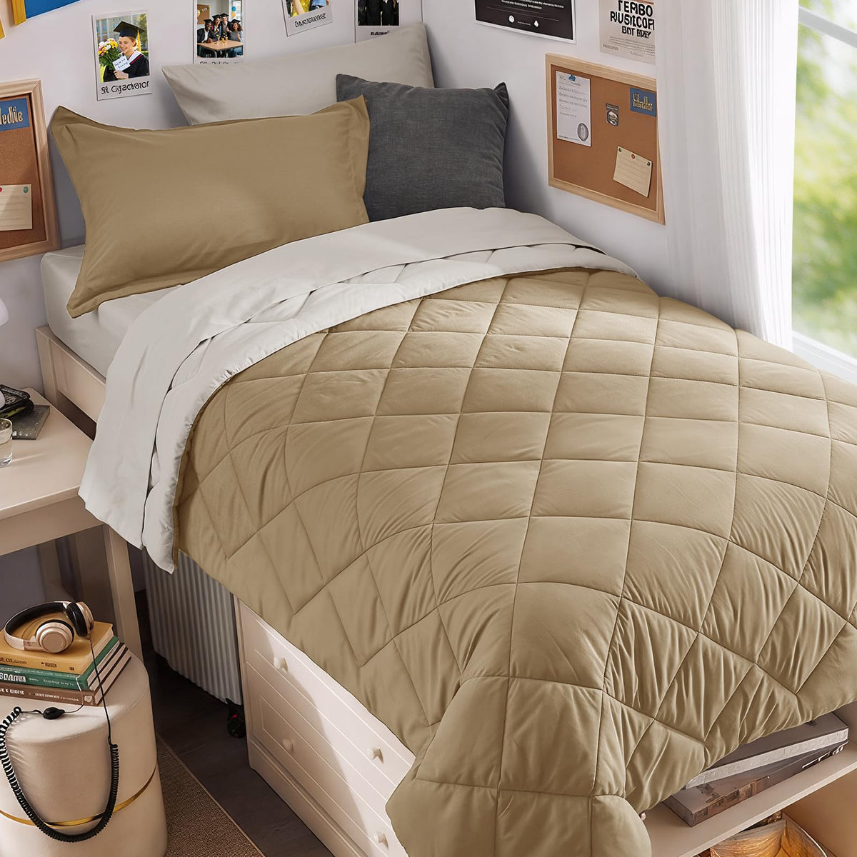 MUXHOMO 7 Pieces Comforter Set, Reversible Bed in a Bag for All Season, Bedding Set with Comforter, Flat Sheet, Fitted Sheet, Pillowcases & Shams