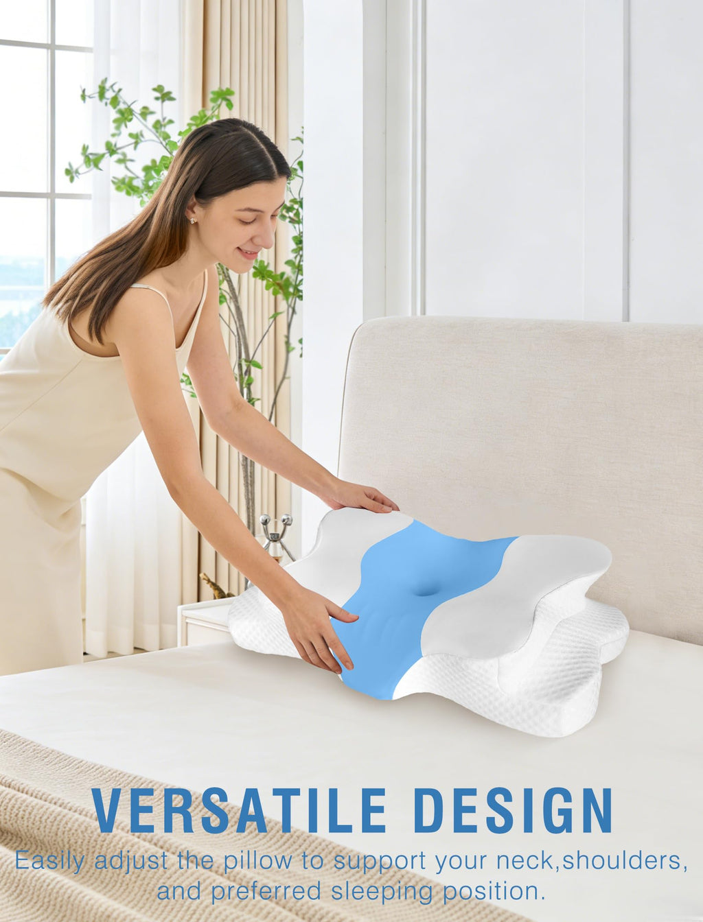 Cervical Neck Pillow for Side and Back Sleepers – Ergonomic Contour Memory Foam Pillow with Adjustable Height, Breathable Washable Cover, Neck Support for Better Sleep